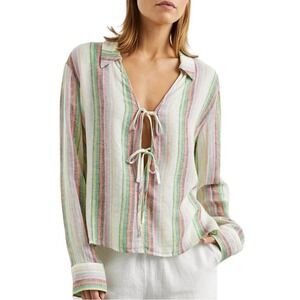 Rails Elm Palais Stripe Linen Blend Tie Blouse Size Small Boho Casual